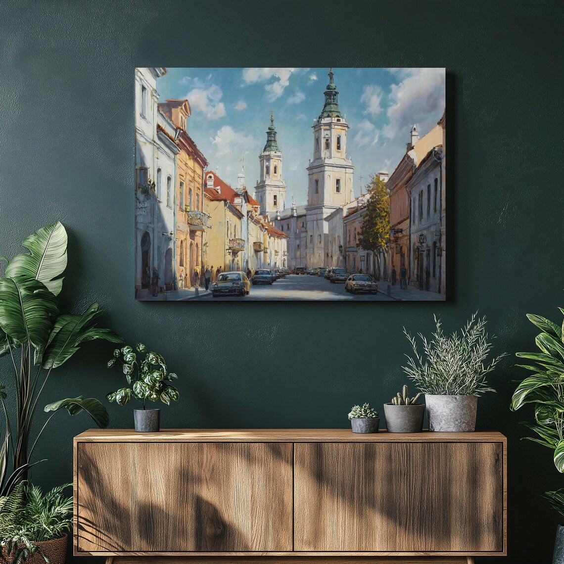 European Cathedral City Street Old Town Towers Canvas Art Print