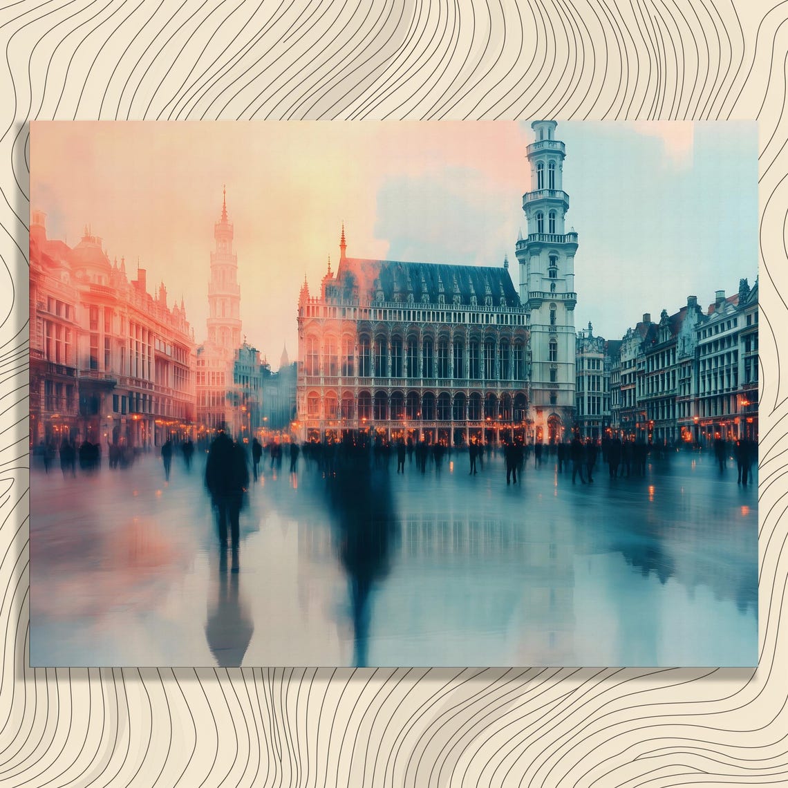 Dreamy European City Square Dusk Motion Blur Travel Art Poster