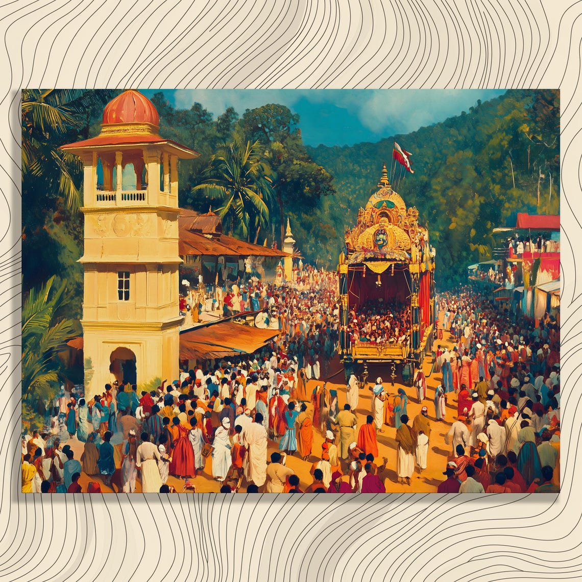 Golden Chariot Temple Festival Procession Impressionist Art Poster