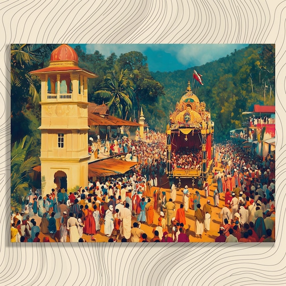 Golden Chariot Temple Festival Procession Impressionist Art Poster