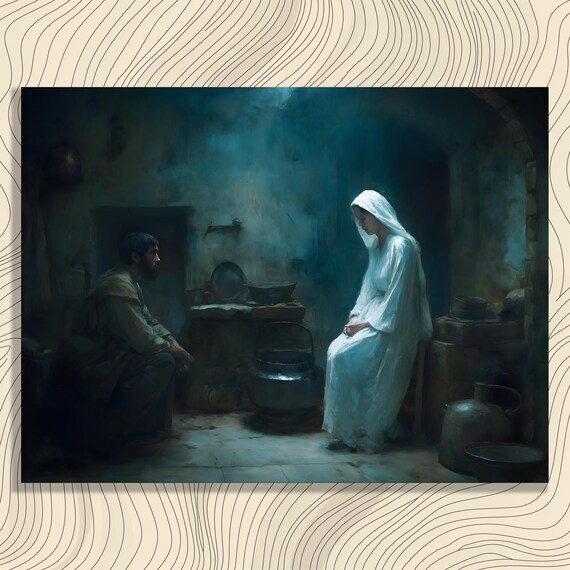 Nativity Holy Family Mary Joseph Serene Blue Night Art Poster