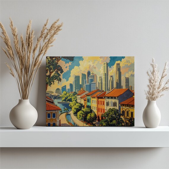 Singapore Canvas Wall Art Skyline Scenes Marina Bay Sands Sentosa Garden Relaxing Decor For Living Room Office Hallway Toilet Or Bedroom