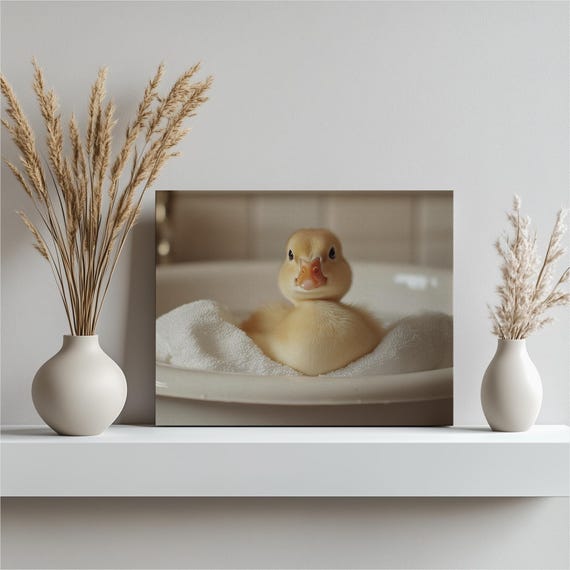 Cute Duckling Canvas Wall Art Modern Yellow Duck Bathroom Decor For Nursery Living Room Office Animal Print Home Piece