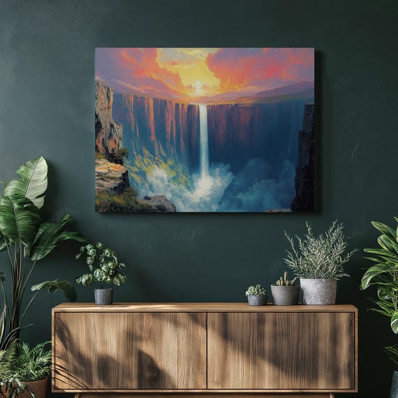 Lesotho Maletsunyane Falls Waterfall Canvas Wall Art Print Colorful Landscape Painting Decor For Living Room Nature Lovers Gift