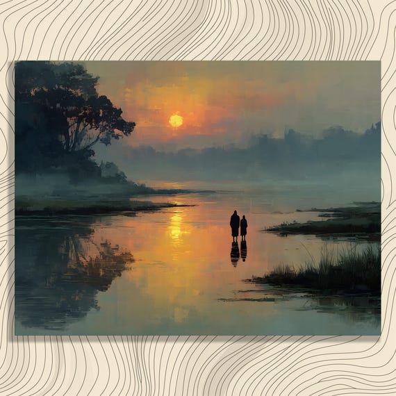 Sunset Landscape Canvas Wall Art Serene Lake View Tranquil Evening Scene Calm Water Reflection Shoreline Silhouettes Nature Decor