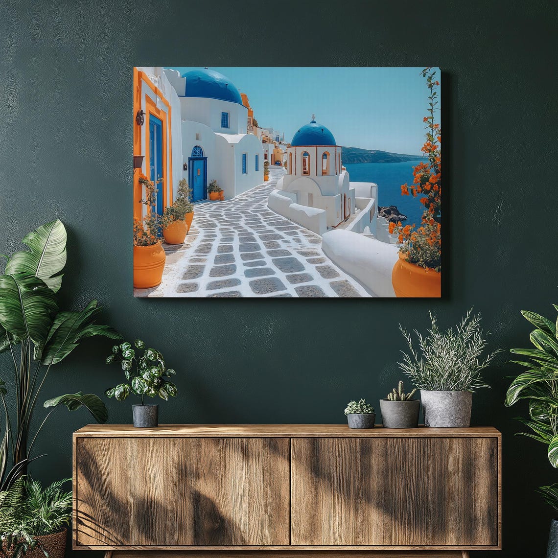 Santorini Greece Blue Domed Churches Aegean Village Scenic Poster