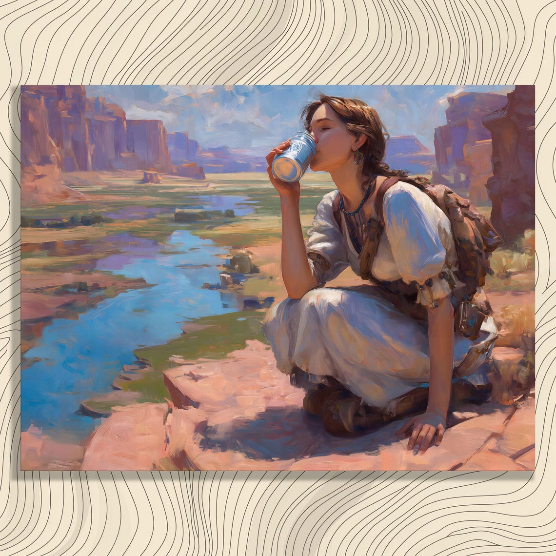 Woman Resting Desert Canyon Painted Southwestern Landscape Poster