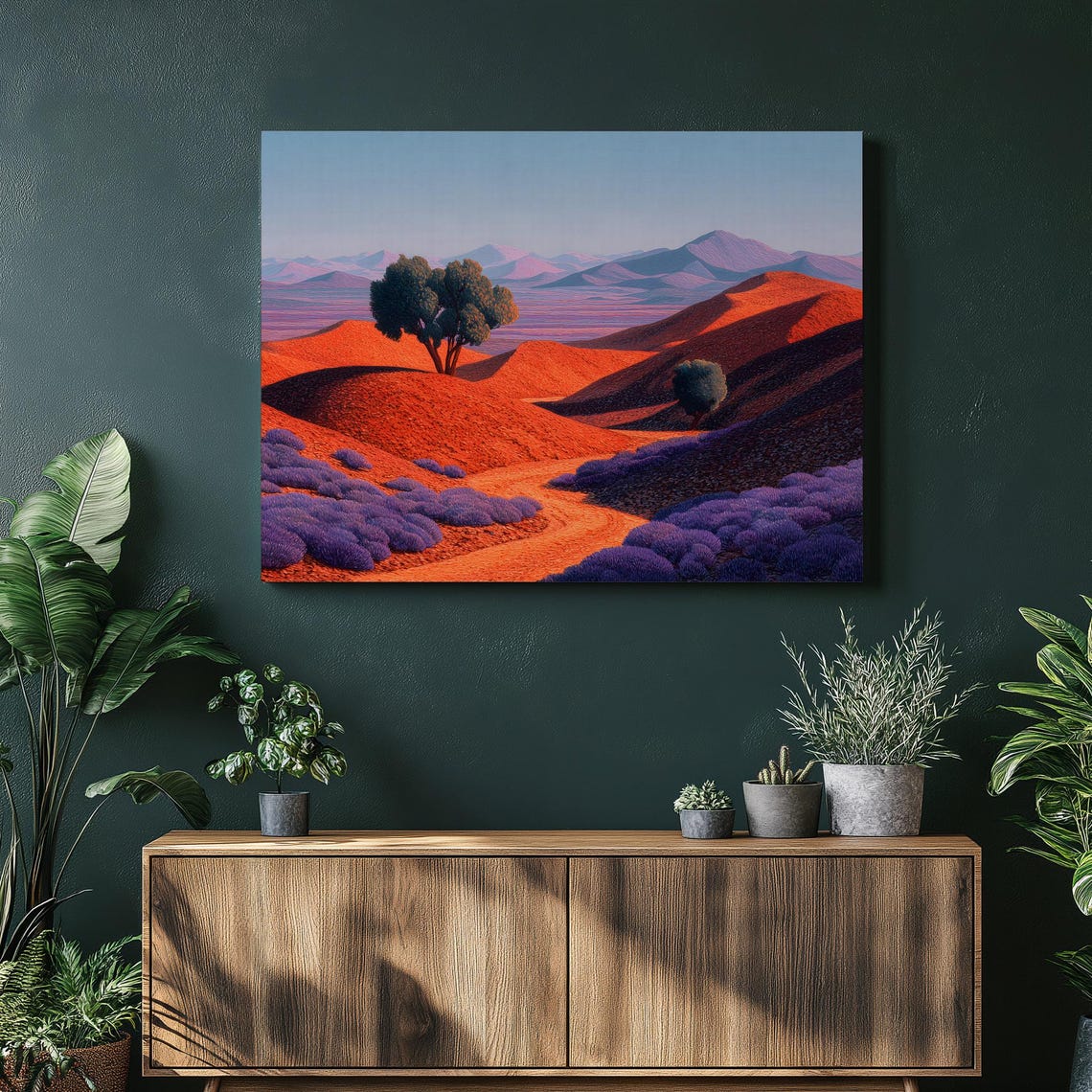 Surreal Red Rock Desert Dunes Sunset Mountain Landscape Poster