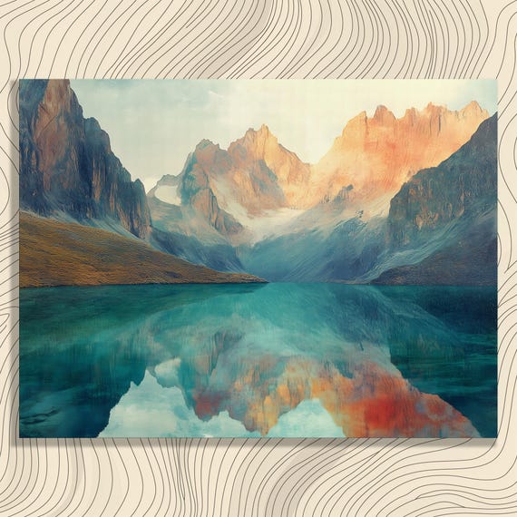 Serene Mountain Lake Canvas Wall Art Modern Tranquil Landscape Painting Print For Nature Lovers And Collectors Rustic Wilderness Decor