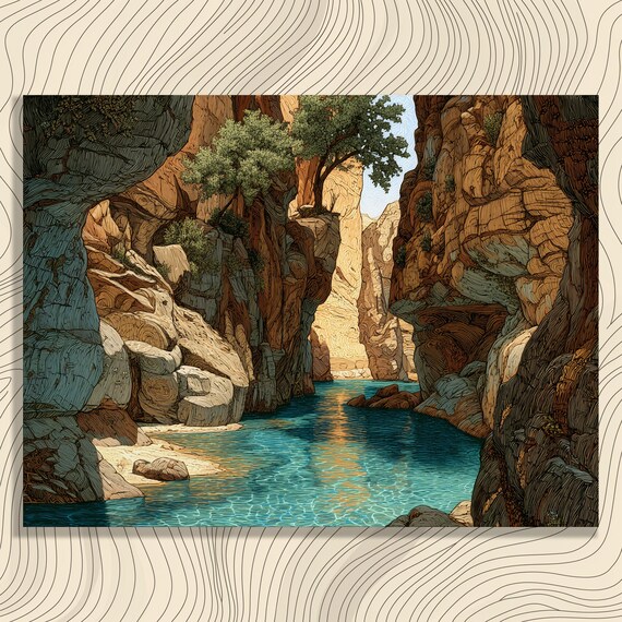 Sunlit Canyon Gorge Turquoise River Rocky Cliffs Scenery Poster