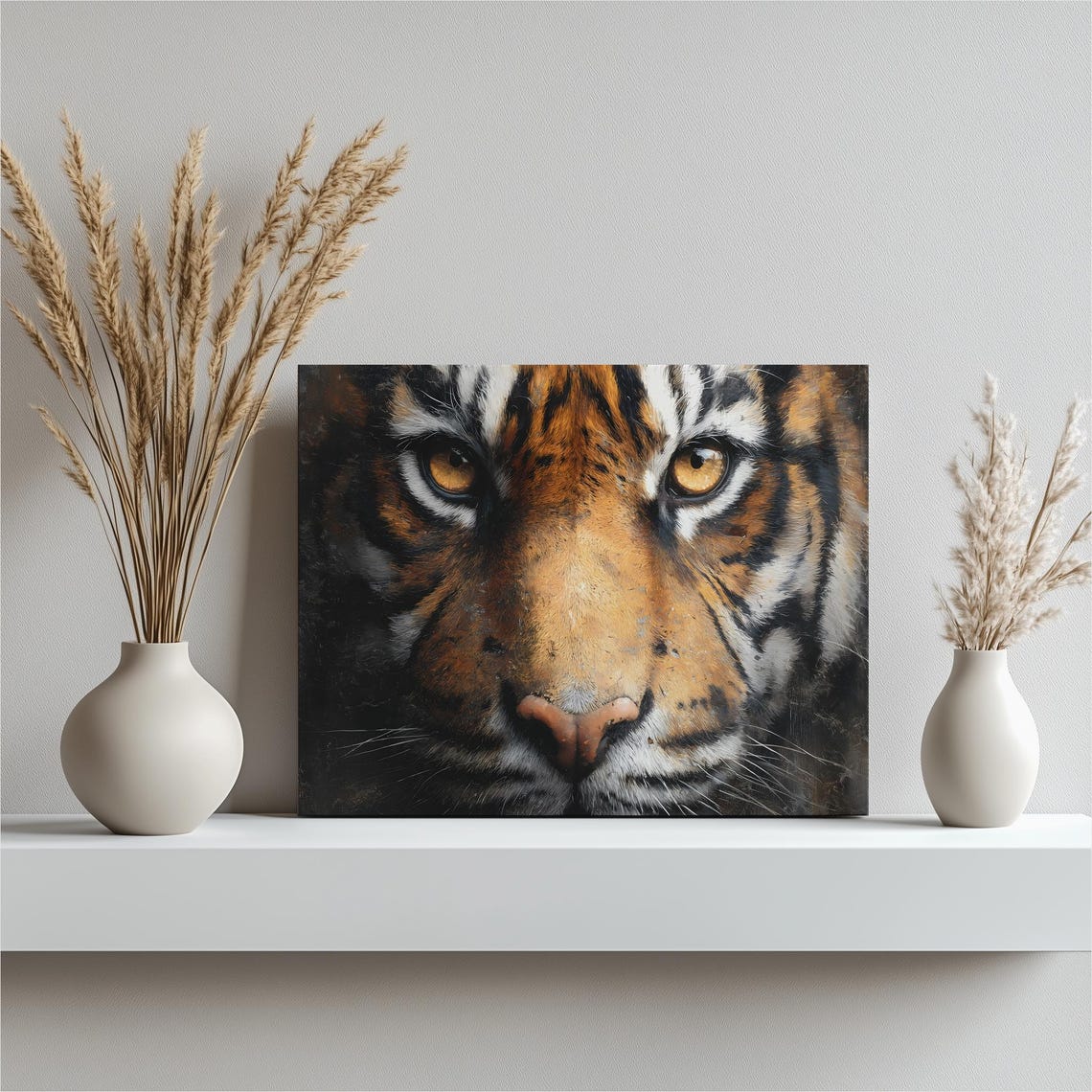 Tiger Face Close Up Hyperrealistic Amber Eyed Big Cat Poster