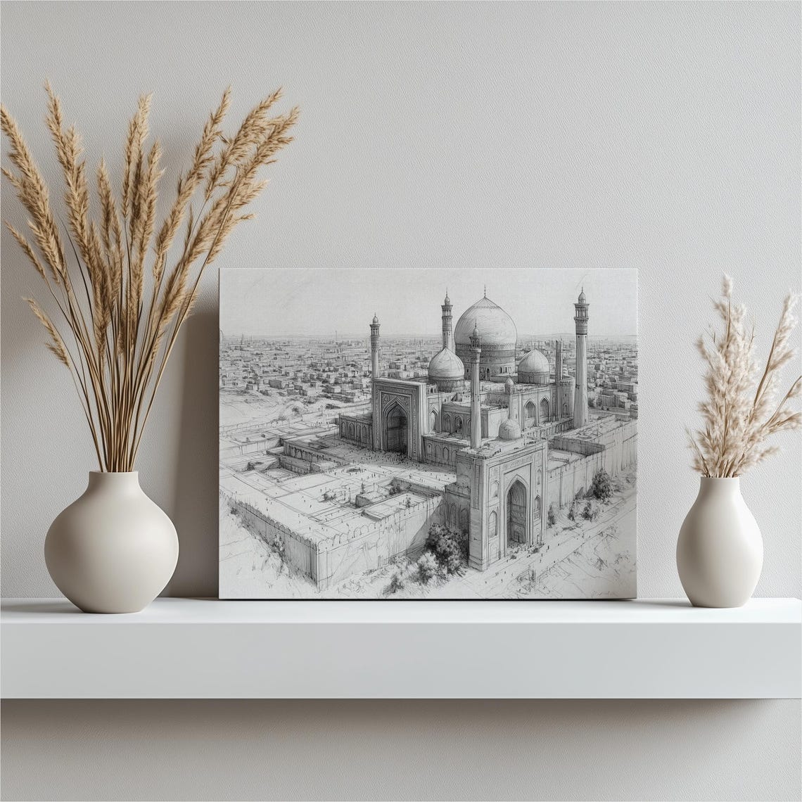 Turkmenistan Mosque Black And White Architecture Sketch Poster
