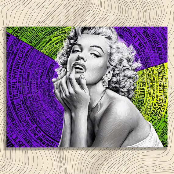 Marilyn Monroe Pop Art Portrait Purple Newsprint Retro Icon Poster