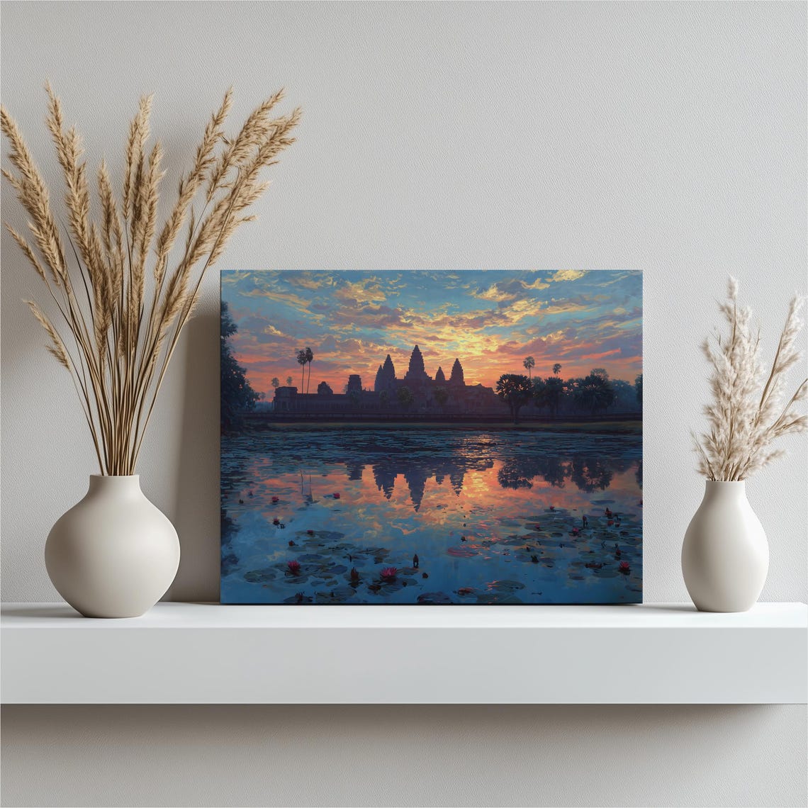 Angkor Wat Temple Sunrise Reflection Lotus Pond Cambodia Wall Art