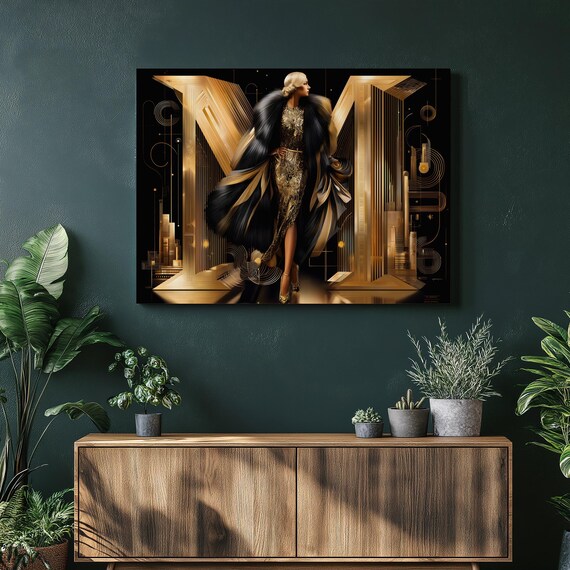 1920s Art Deco Glamour Lady Gold Gatsby Era Vintage Fashion Poster