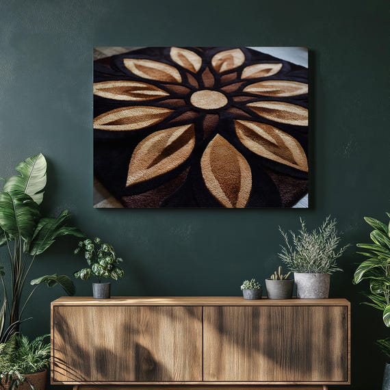 Floral Mandala Canvas Wall Art Geometric Petal Pattern In Warm Brown And Beige Symmetrical Flower Design Rustic Modern Home Decor