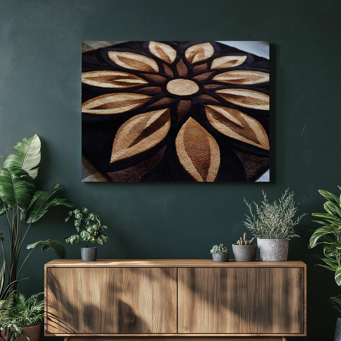 Floral Mandala Canvas Wall Art Geometric Petal Pattern In Warm Brown And Beige Symmetrical Flower Design Rustic Modern Home Decor