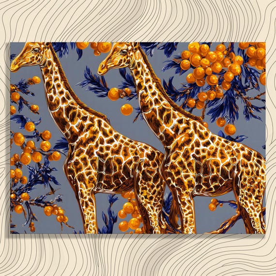 Giraffe Canvas Wall Art Golden Safari Animal Print Poster Home Decor Gift Colorful Illustration Modern Accent Unique
