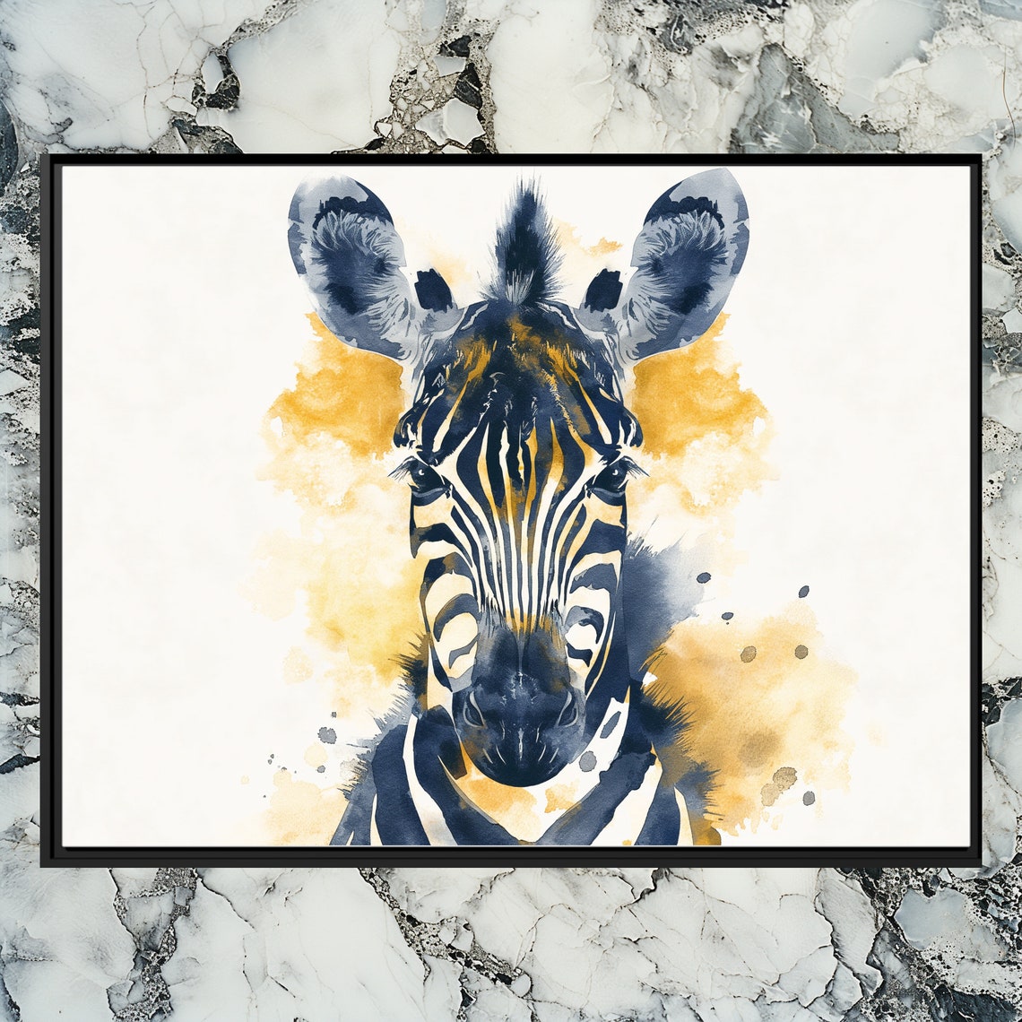 Zebra Face Watercolor Portrait Gold Splash Safari Wildlife Poster