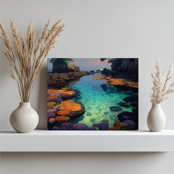 Tropical Coral Reef Tide Pool Turquoise Water Sunset Art Poster