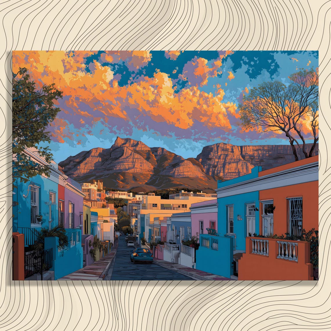 Cape Town Colorful Bo Kaap Street Table Mountain Sunset Poster