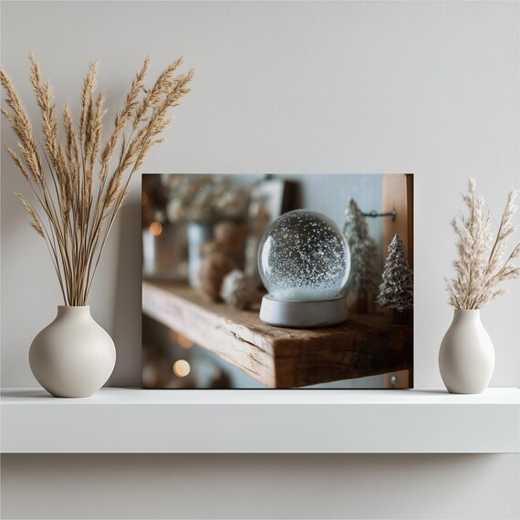 Winter Snow Globe on Wooden Shelf Cozy Holiday Photo Art Poster
