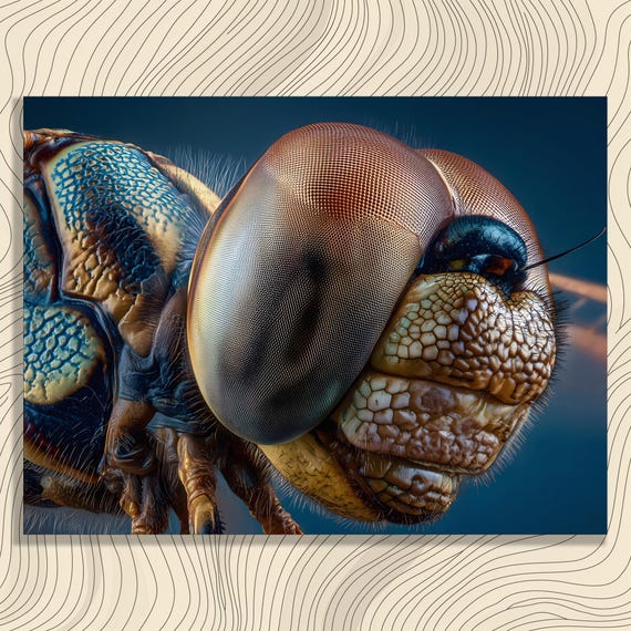 Dragonfly Macro Canvas Wall Art Hyperrealistic Close Up Wildlife Print Modern Blue Nature Decor Photography Compound Eye Detail