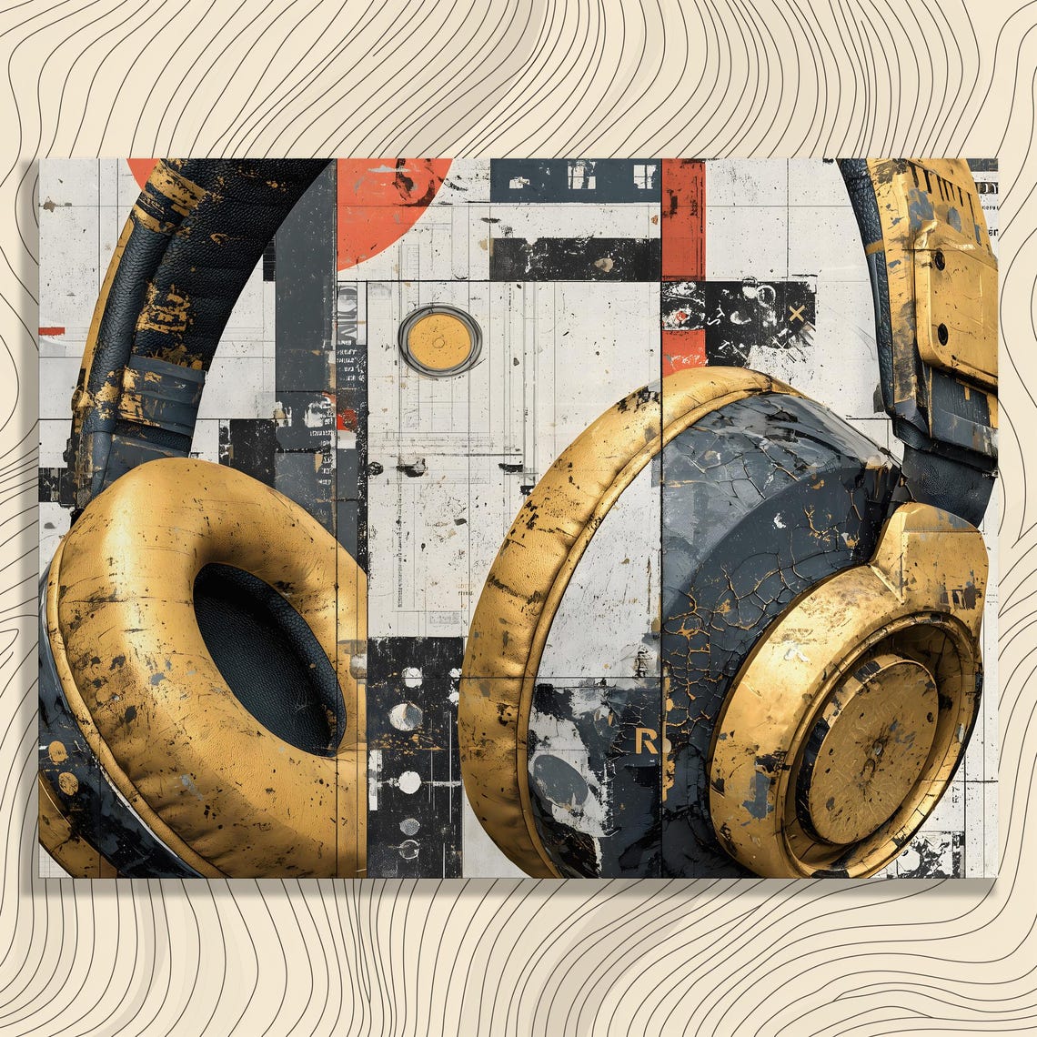 Black And Gold Headphones Poster Abstract Geometric Industrial Music