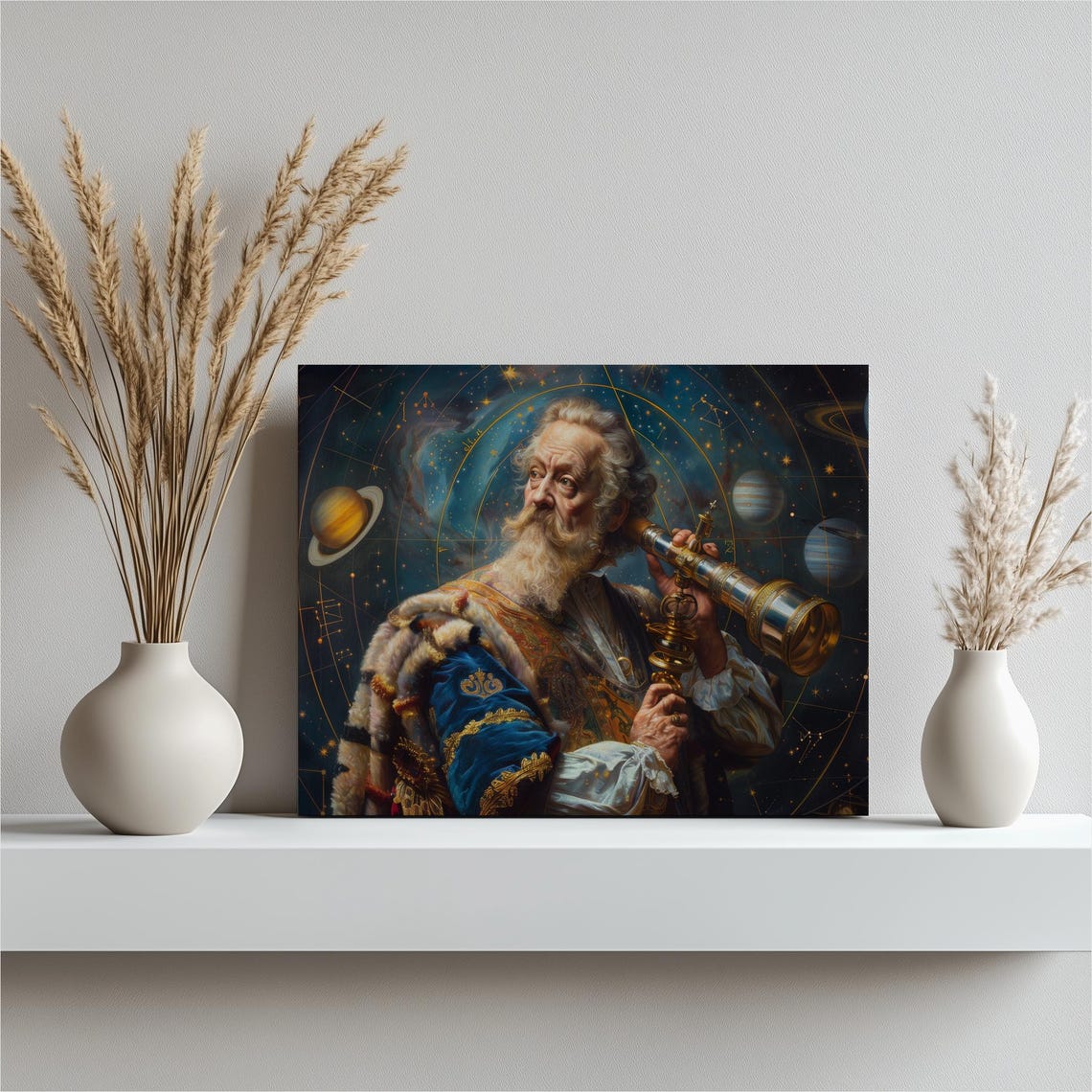 Galileo Wall Art Canvas Print Renaissance Astronomer Painting Celestial Decor Telescope Universe Gift For Science Enthusiasts