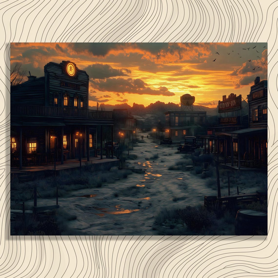 Old Western Town at Sunset Vintage Saloon Street Scene Decor Poster