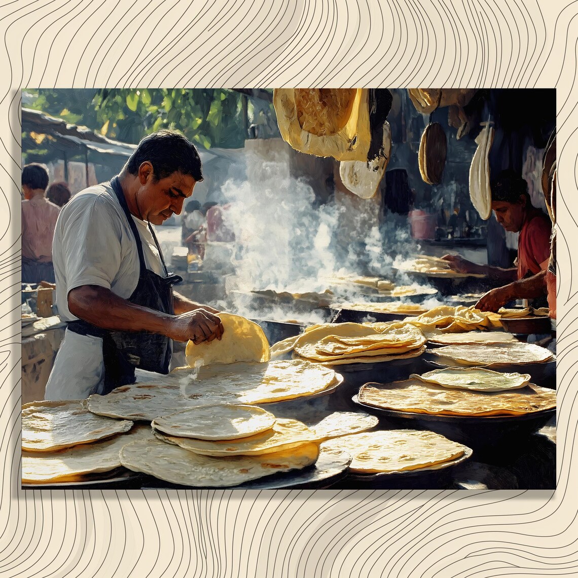 El Salvador Pupusas Street Food Vendor Griddle Painting Kitchen Wall Art