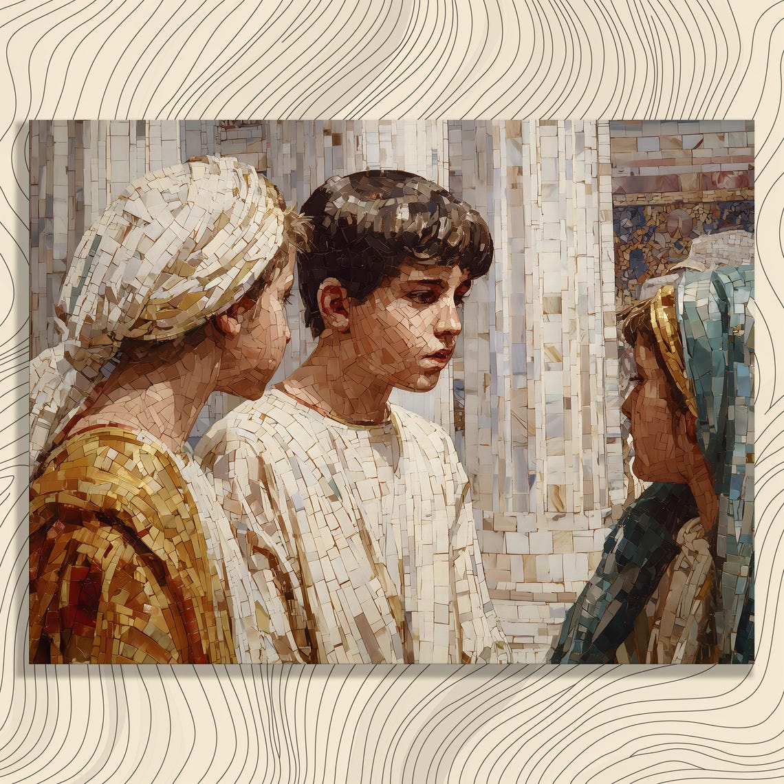 Byzantine Mosaic Style Boy Among Robed Figures Canvas Wall Art