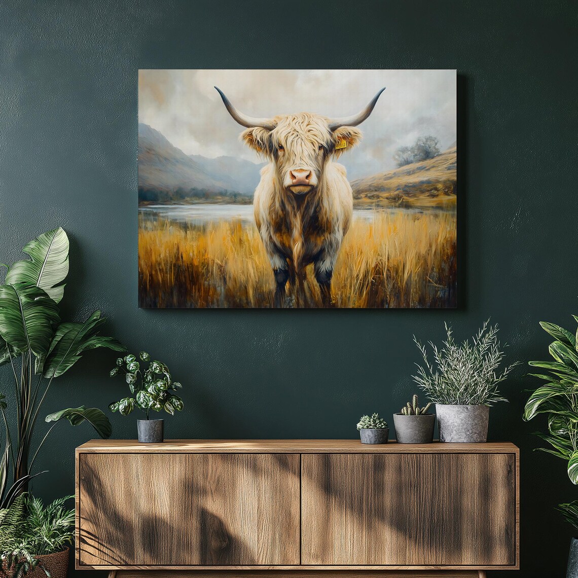 Highland Cow Golden Meadow Portrait Rustic Scottish Countryside Poster