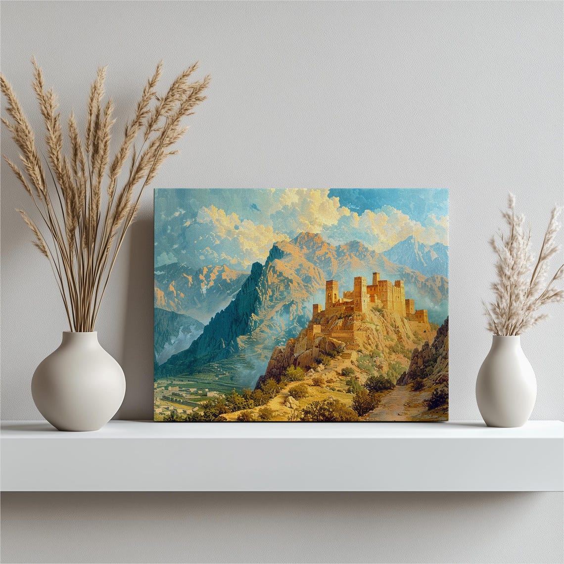 Ancient Desert Citadel Fortress Golden Mountain Cliffs Art Poster