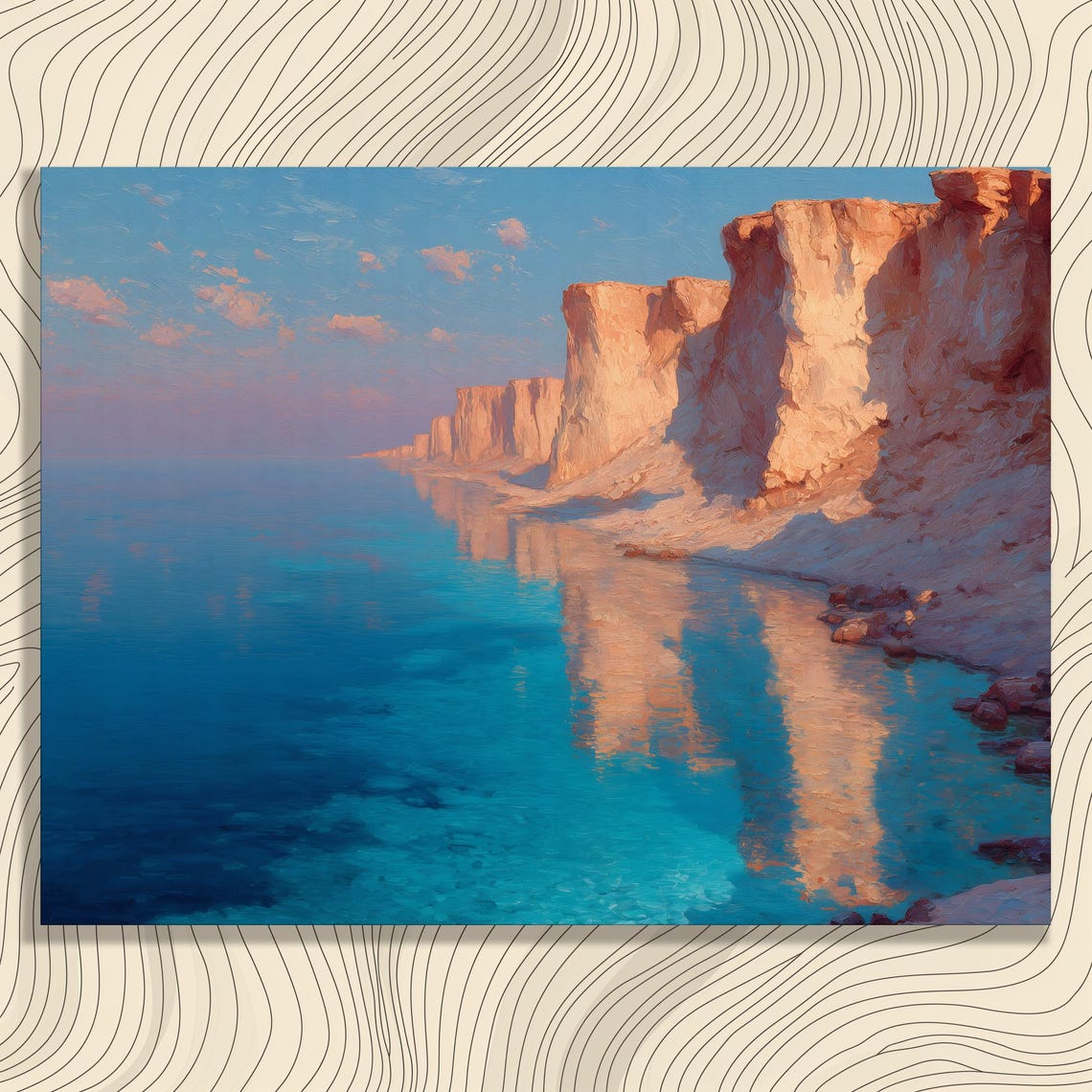 White Sea Cliffs at Sunset Turquoise Ocean Coastal Landscape Poster