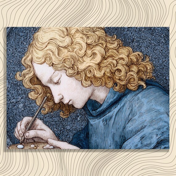 Renaissance Angel Blue Gold Classical Oil Painting Style Poster
