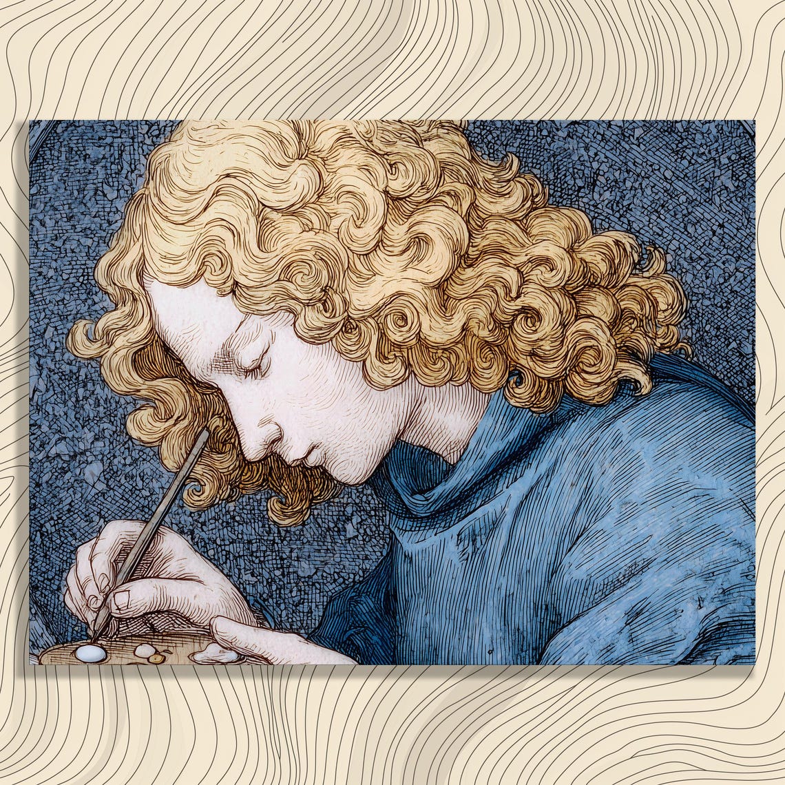 Renaissance Angel Blue Gold Classical Oil Painting Style Poster