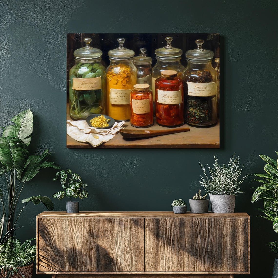 Vintage Apothecary Jars Rustic Botanical Herb Still Life Poster