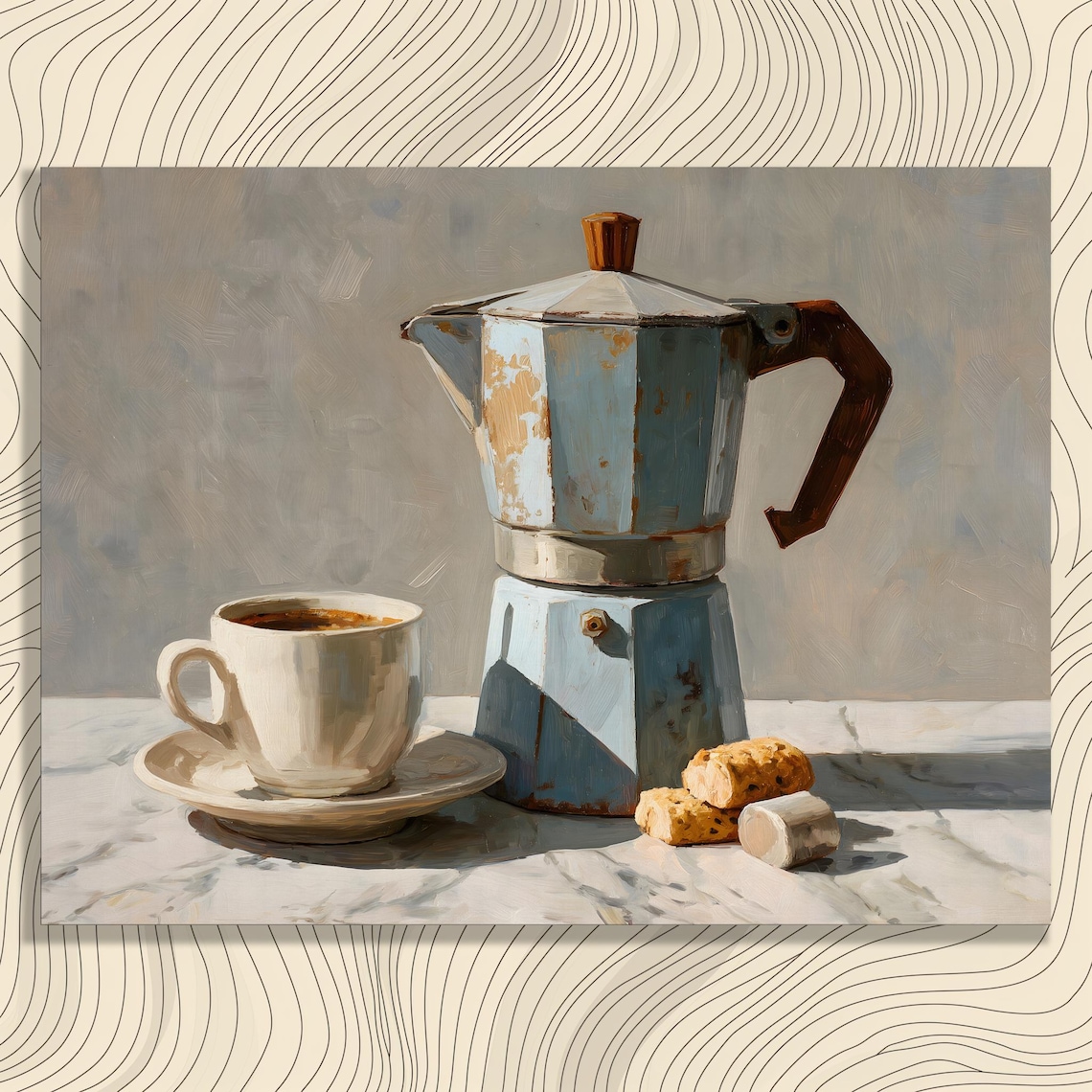 Moka Pot Espresso Cup Biscotti Italian Coffee Still Life Art Poster