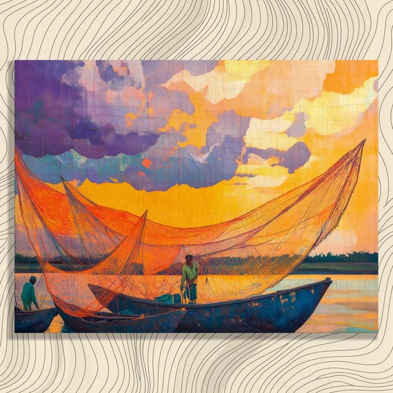 Fishing Boat Sunset Canvas Wall Art Coastal Decor Nautical Seascape Scene Colorful Ocean View Maritime Style Water Reflections Gift