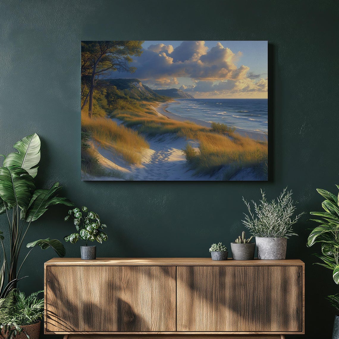 Sleeping Bear Dunes Sunset Lake Michigan Coast Painting Poster