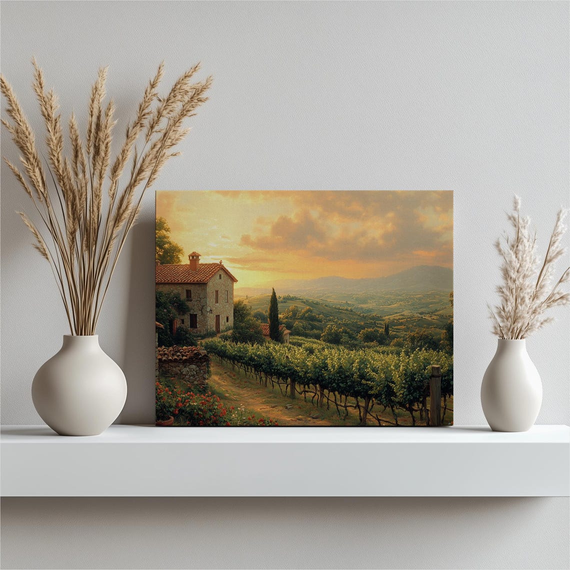 Italian Vineyard Sunset Rustic Stone Farmhouse Rolling Hills Poster