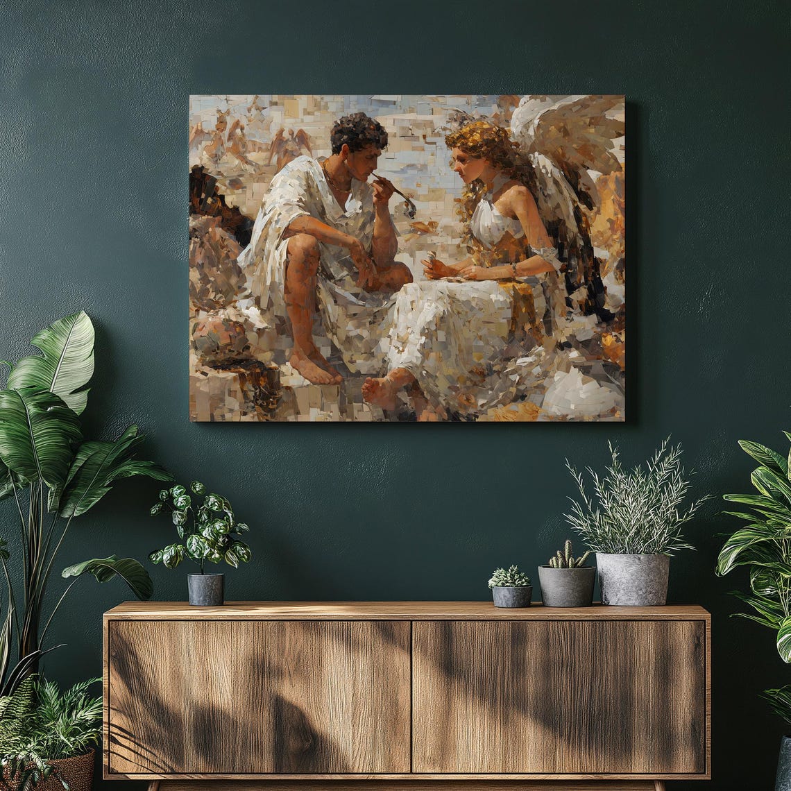 Angel and Mortal Romantic Classical Mythology Oil Painting Art Poster