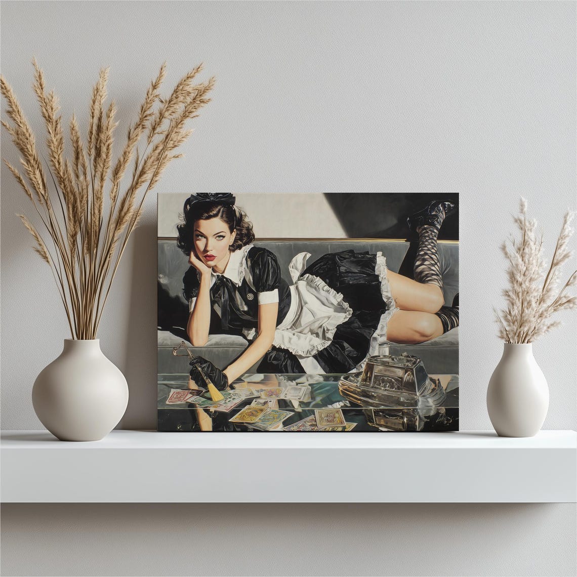 French Maid Tarot Canvas Wall Art Photorealistic Pin Up Boudoir Decor