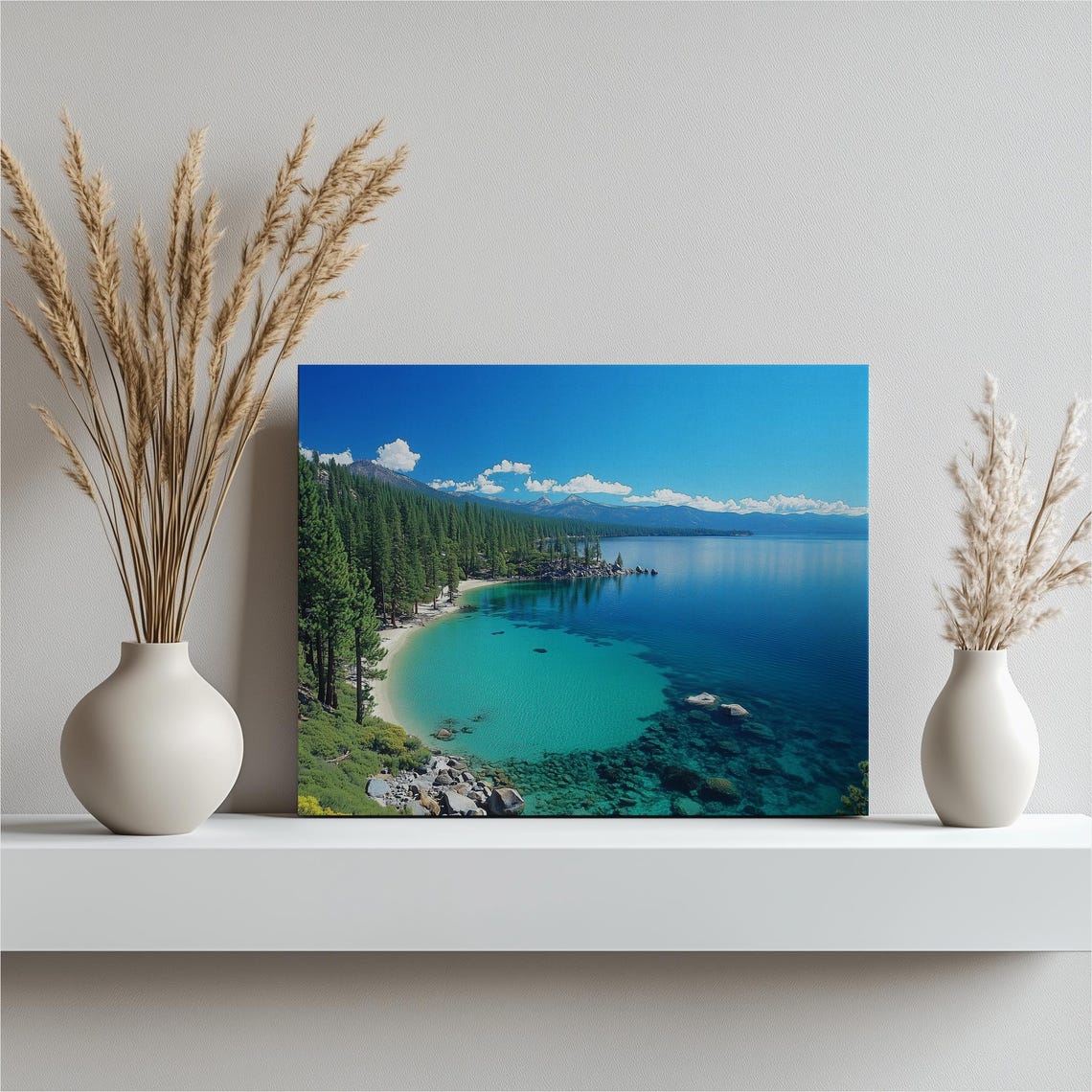 Turquoise Alpine Lake Cove Evergreen Forest Mountain Wall Art