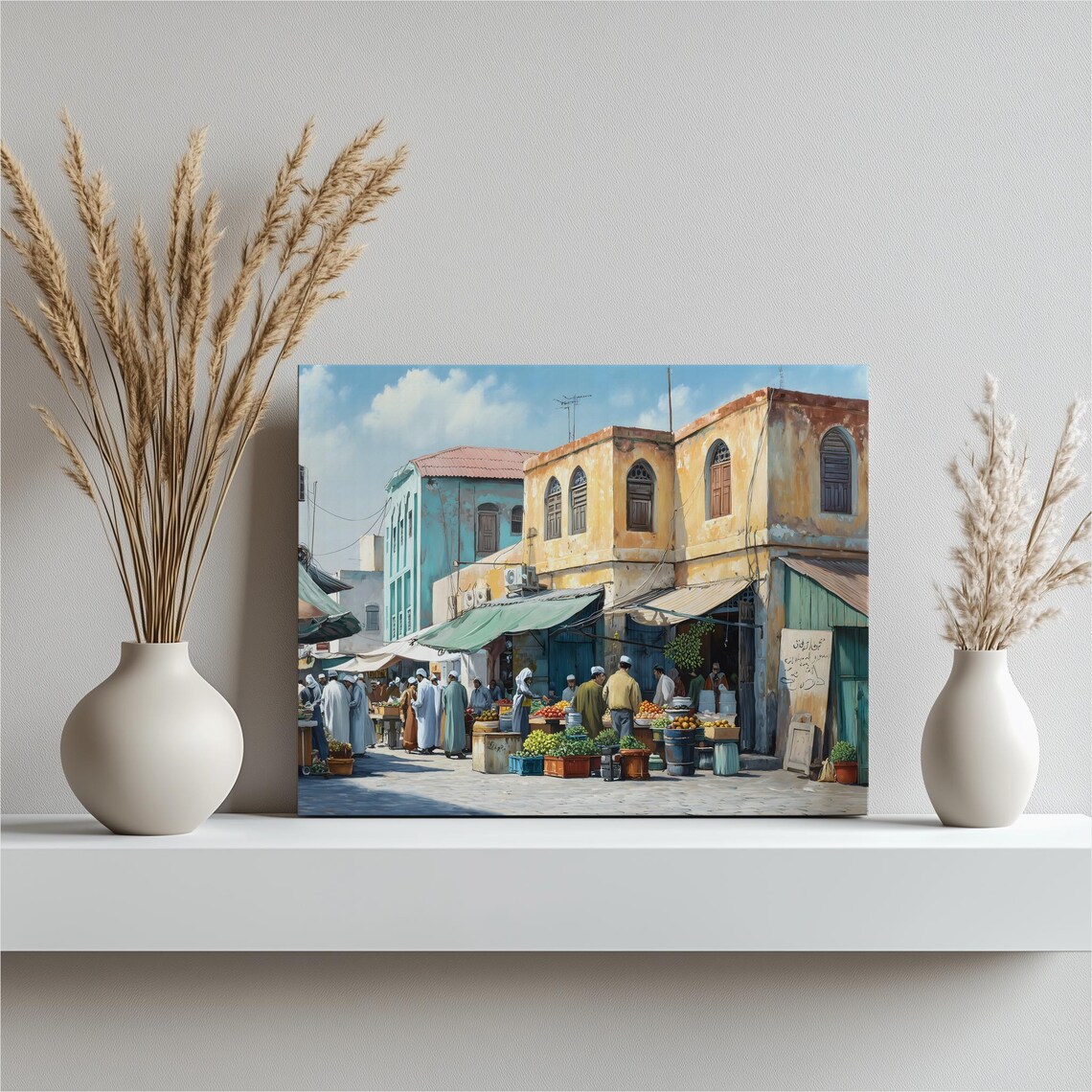 Arab Street Market With Fruit Stalls Vibrant Bazaar Scene Painting Poster