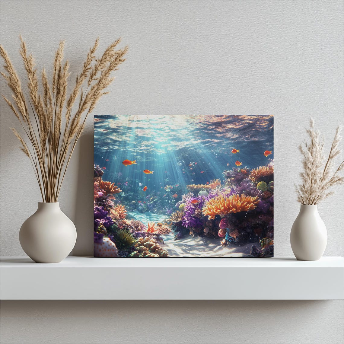 Great Barrier Reef Coral Underwater Sun Rays Tropical Fish Poster