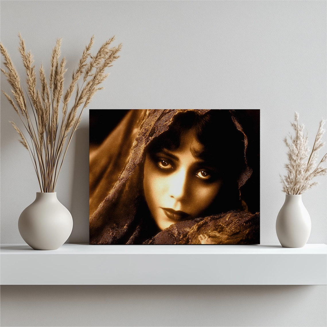 Vintage Sepia Tone Veiled Woman Portrait Elegant Wall Poster