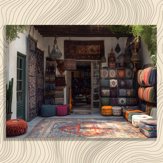 Vibrant Rug Textile Canvas Wall Art Colorful Boho Fabric Painting Custom Printed Decor Print For Area Rugs Textiles Color Palette
