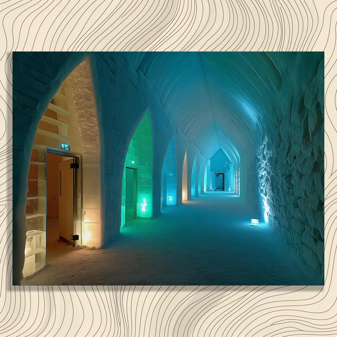 Serene Ice Corridor Canvas Wall Art Surreal Glow Painting With Arched Architecture Light Abstract Modern Decor Print Artist